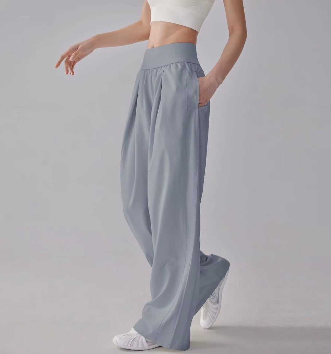 Thin Quick-drying Nylon Spandex Solid Sporty Women's Summer Drape Loose Cool Feeling Boot Cut Full Length Pants